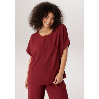 Schlupfbluse ANISTON PLUS, Damen, Gr. 48, rot (dunkelrot), Piqué, Obermaterial: 100% Polyester, unifarben, figurumspielend Po-bedeckend, Rundhals, Blusen Schlupfbluse, in weicher Pique-Qualität