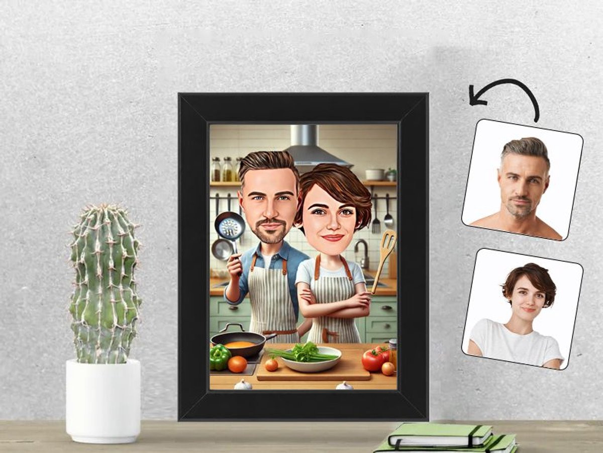 Kookliefde Gepersonaliseerde Karikatuur Fotolijst 13x18 cm met Eigen Foto
