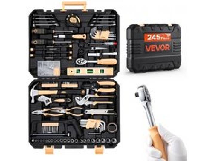 VEVOR Werkzeug Set 245-tlg. Werkzeugkoffer Werkzeugkasten Werkzeugkiste, für Alltägliche Hausreparaturen & Heimwerkerprojekte, mit PE-Aufbewahrungskoffer, Hammer, Schraubenschlüssel, Bits & Zange