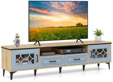 Costway Farmhouse TV Stand for TVs up to 80 Inch with 2 Drawers-Oak and Gray
