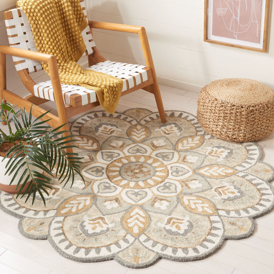 Latitude Vive Novelty Floral Area Rug Ivory/Beige Round 152 cm