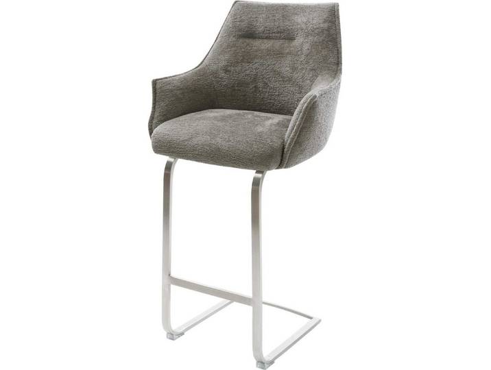 DELIFE Barhocker Alja-Flex, Freischwinger Flach Edelstahl Silberfarben Bouclé Soft Schlamm Taschen