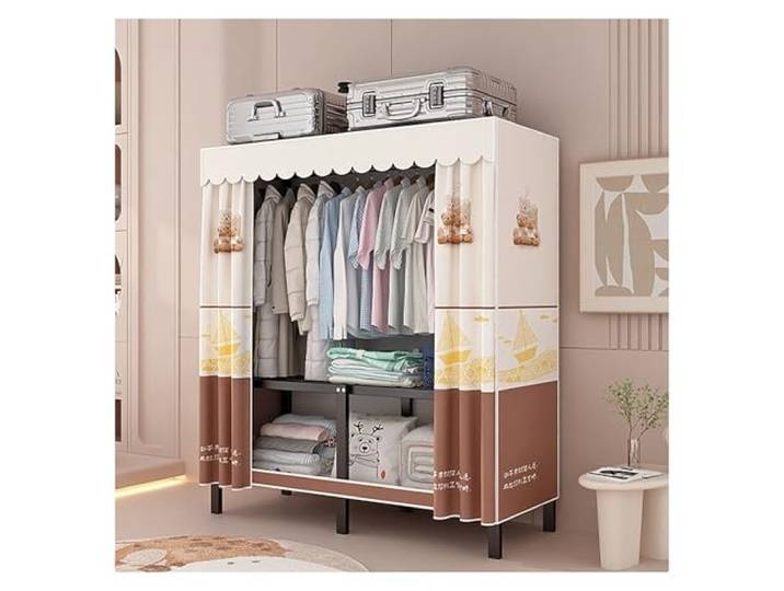 MmcdylyhEU Faltbarer tragbarer Kleiderschrank mit Abdeckung, Kleiderständer aus Metall mit Hängestangen, platzsparender Aufbewahrungsorganisator for Schlafzimmer(Yellow,105x170x45cm)
