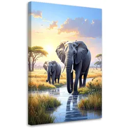 LEINWANDBILD, Elefanten Afrika Savanne Tiere