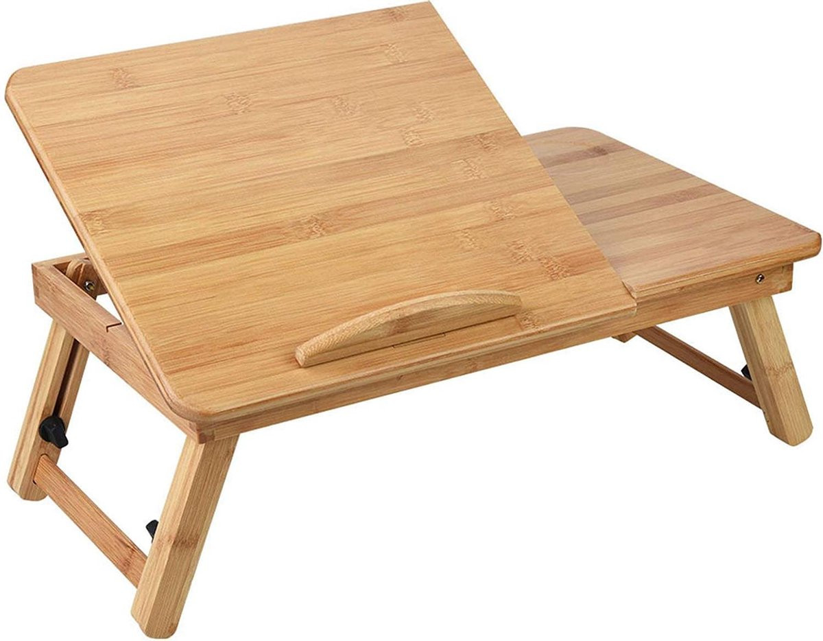 Verstelbare inklapbare bedtafel van bamboe hout voor laptop of ontbijt