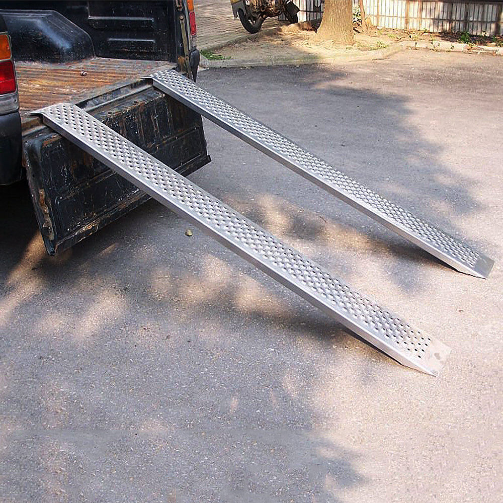 YEATHOR 2 pieces Loading Ramps, Galvanised Steel Non-slip Wheelchair Ramp, Heavy Duty Up to 400 kg, Vehicle Ramps for Van, Trailer, Motorcycle, ATV, Motorcycl 160cm, silver