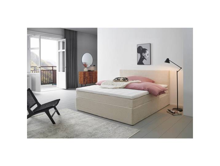 P & B Boxbett, Creme, Kunststoff, Tanne,Tanne, massiv, H3, 180x200 cm, gepolstertes Kopfteil, Topper durchgehend, In verschiedenen Grössen erhältlich, Schlafzimmer, Bett, Doppelbetten