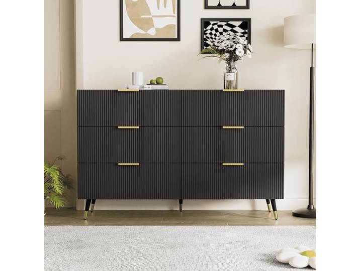 Buffet - GUTENT - Moderne - Noir - 120 cm - 6 tiroirs
