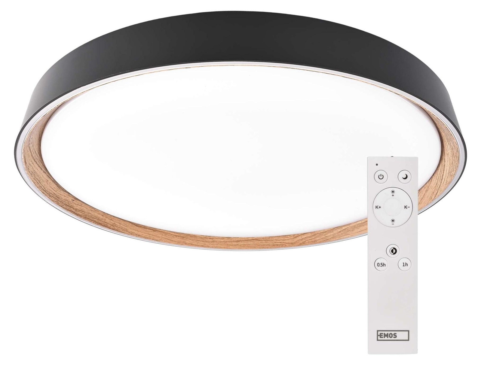 Emos LED plafondlamp ZM5117, 45W, dimbaar, rond, zwart/houtkleurig