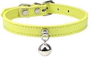 Uplift Essentials Colorful Adjustable Leather Pet Collar With Metallic Safety Bell yellow xs