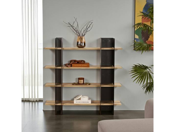 Bibliothèque étagère 4 niveaux avec niches JENA - Noir