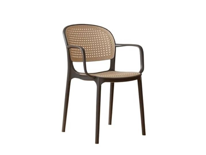 OUTIFUOTPP Gewebter Kunststoffstuhl im italienischen Stil, einfacher Hocker, verdickter Esszimmerstuhl, atmungsaktiver, bequemer Rückenlehnenstuhl for den Heim- und Gewerbebereich(- Black -)