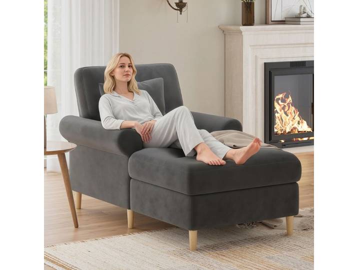Fauteuil rembourré relaxant Fauteuil pliant Fauteuil lounge Grand fauteuil de lecture XXL Gris Fauteuil de lecture confortable