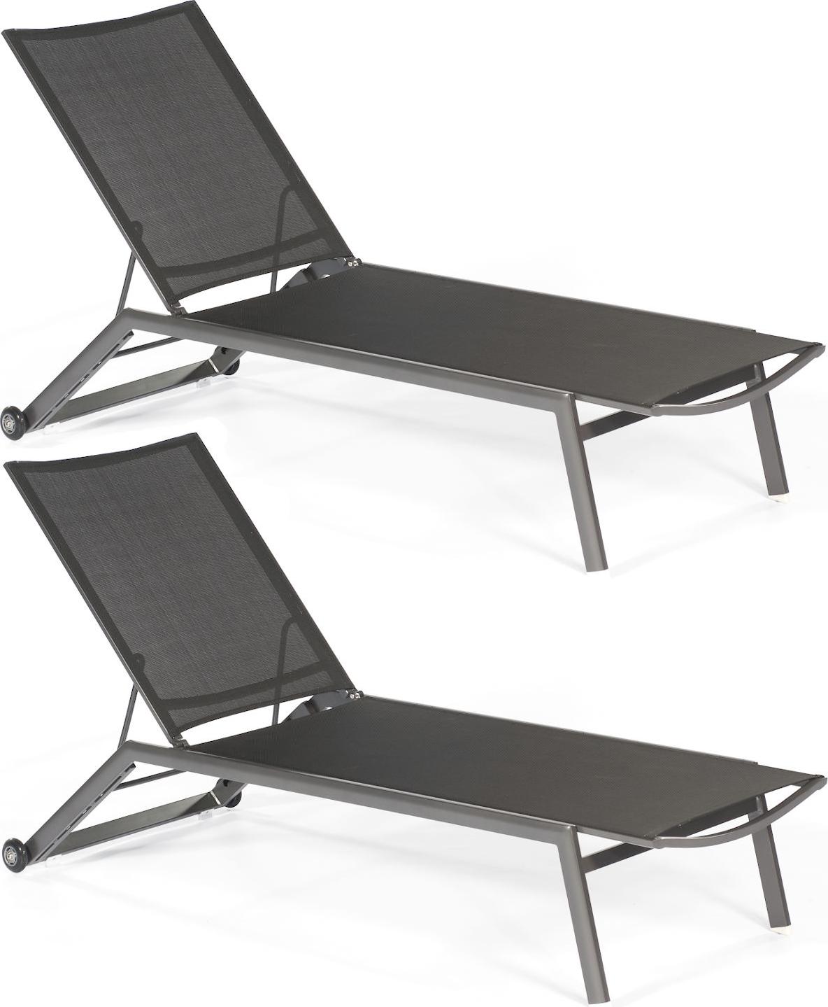 Sonnenpartner 2er Set Sonnenliegen Sonoa Aluminium anthrazit/Textilen schwarz Rollliege