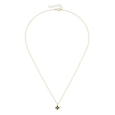 Goldkette LUIGI MERANO "Anhänger-Blüte mit Onyx- oder Perlmutt-Einlage, Gold 375", gold (schwarz), Halsketten, Damen, 43cm, Goldkette