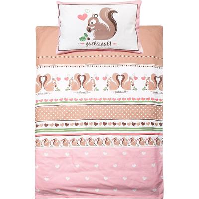 Kinderbettwäsche ADELHEID "Zuckersüß Eichhörnchen", rosa, B/L: 100cm x 135cm, 1 Stk., 1 Stk., Biber, B/L: 40cm x 65cm, Biber, Obermaterial: 100% Baumwolle, Bettwäsche, abgepasstes Kissen mit Eichhörnchen