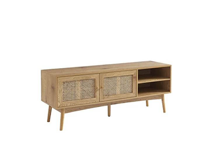 BAÏTA TV-Möbel INES Eichenoptik und Rattangeflecht, Länge 140 cm, Braun