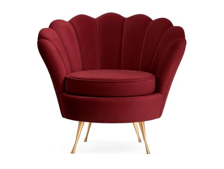 PAWS MEBLE Sessel MUSZLA Samt – Designer Sessel im Muschel-Look, Polstersessel mit Metallbeinen (Silber/Gold), Komfortsessel 87 x 81 x 72 cm