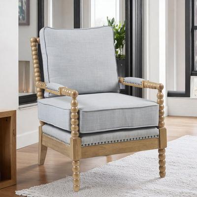 "25.5"" Polyester Accent Arm Chair with Open-Back Spindle Design and Bronze Nailheads and Turned-Wood Front Legs"