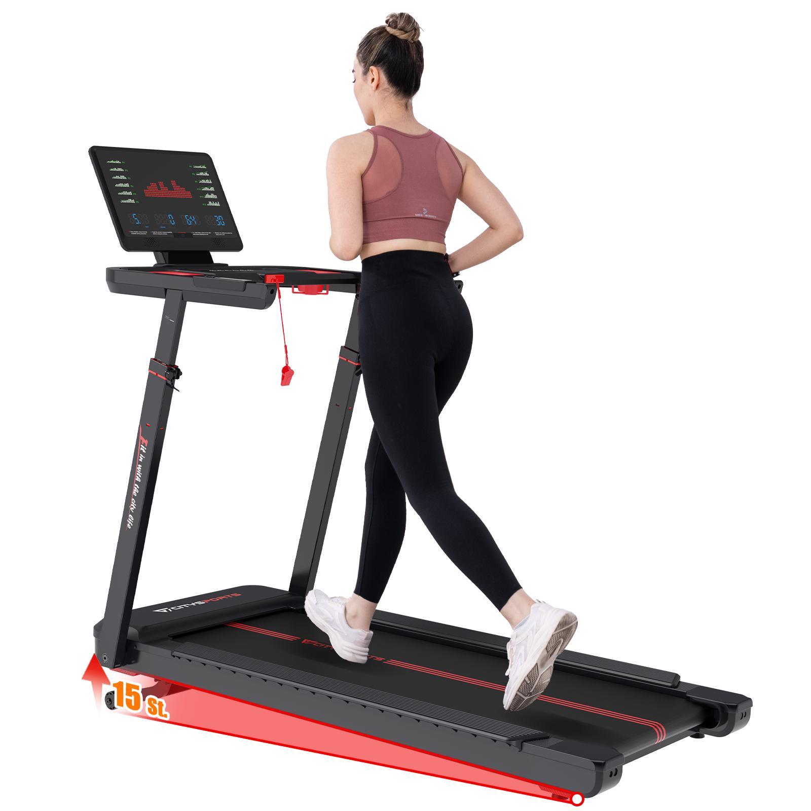 Laufband für zu Hause 1-15km/h, Elektrischer Winkellift 15 St. ,Mit Puls, Max Tragfähigkeit 200kg, 3700W Motor Treadmill