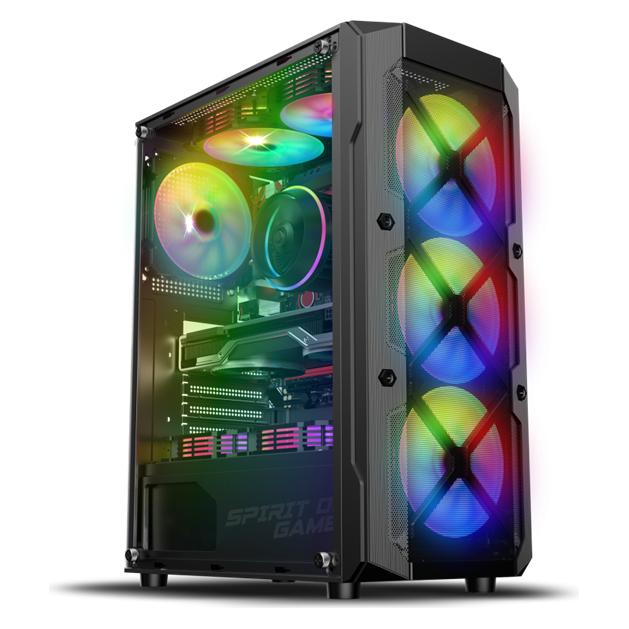 Spirit Of Gamer Rebel XT Gaming-PC-Gehäuse - Schwarz - Hartglas - ATX - 4 Lüfter - USB 3.0 (ATX) (HAZSPI8502RA)