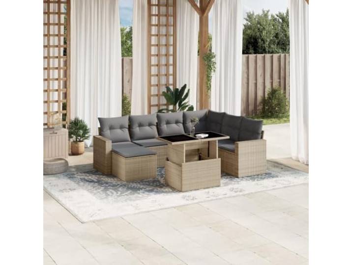 YUTAASU 8-TLG. Poly Rattan Sofagarnitur Beige mit Kissen