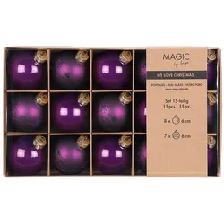 15 Weihnachtskugeln Glas 6cm Glitzer Sterne Motiv Christbaumkugeln Weihnachtsbaumkugeln Christbaumschmuck Weihnachtsbaumschmuck Matt Glanz Lila Purpur