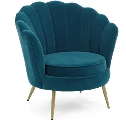 Sessel Giliola Samt-Optik, modern gepolstert, blau mit goldfarbenem Metallgestell, komfortabel für Dein Wohnzimmer
