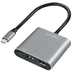 LogiLink UA0390 (USB-C, 3 Ports), Dockingstation + USB Hub, Grau, Silber