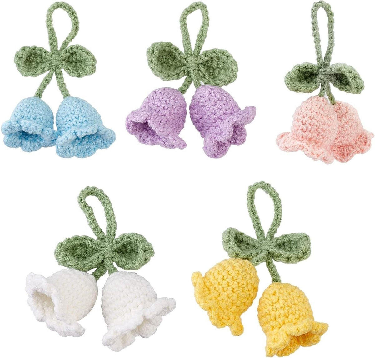 5 Stuks Handgemaakte Blauwe Gehaakte Bloem Hangers voor Decoratie en als Sleutelhanger