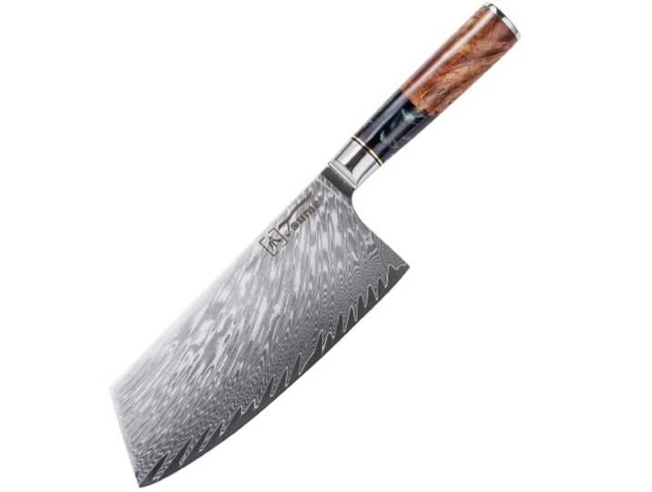 Tsume Chai Dao Hackbeil Messer Onyx, Klingenlänge 18cm, Echtes Damast Küchenmesser, 67 Schichten VG10 Edelstahlkern mit schwarzem und weißen Kunstharz und Holz Handgriff, Rasiermesserscharf