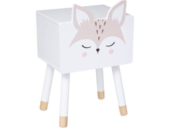 Atmosphera Table de chevet enfant Renard Blanc Bois