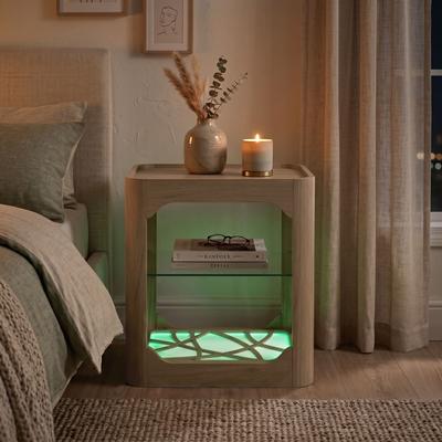 247 Shop At Home Lumiq Modern LED Lighted 1-Shelf Nightstand with Tray Top