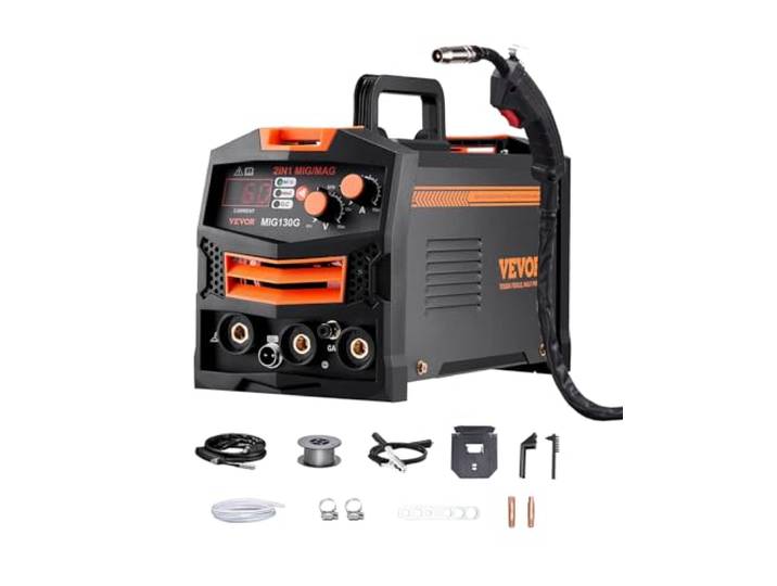 VEVOR Poste à Souder MIG\, 130 A\, Machine de Soudage Synergique Soudeuse Portable Multi-processus MIG au Gaz sans Gaz 2 en 1 Soudeur Puissant avec Technologie Onduleur IGBT\, Écran d'Affichage Numérique