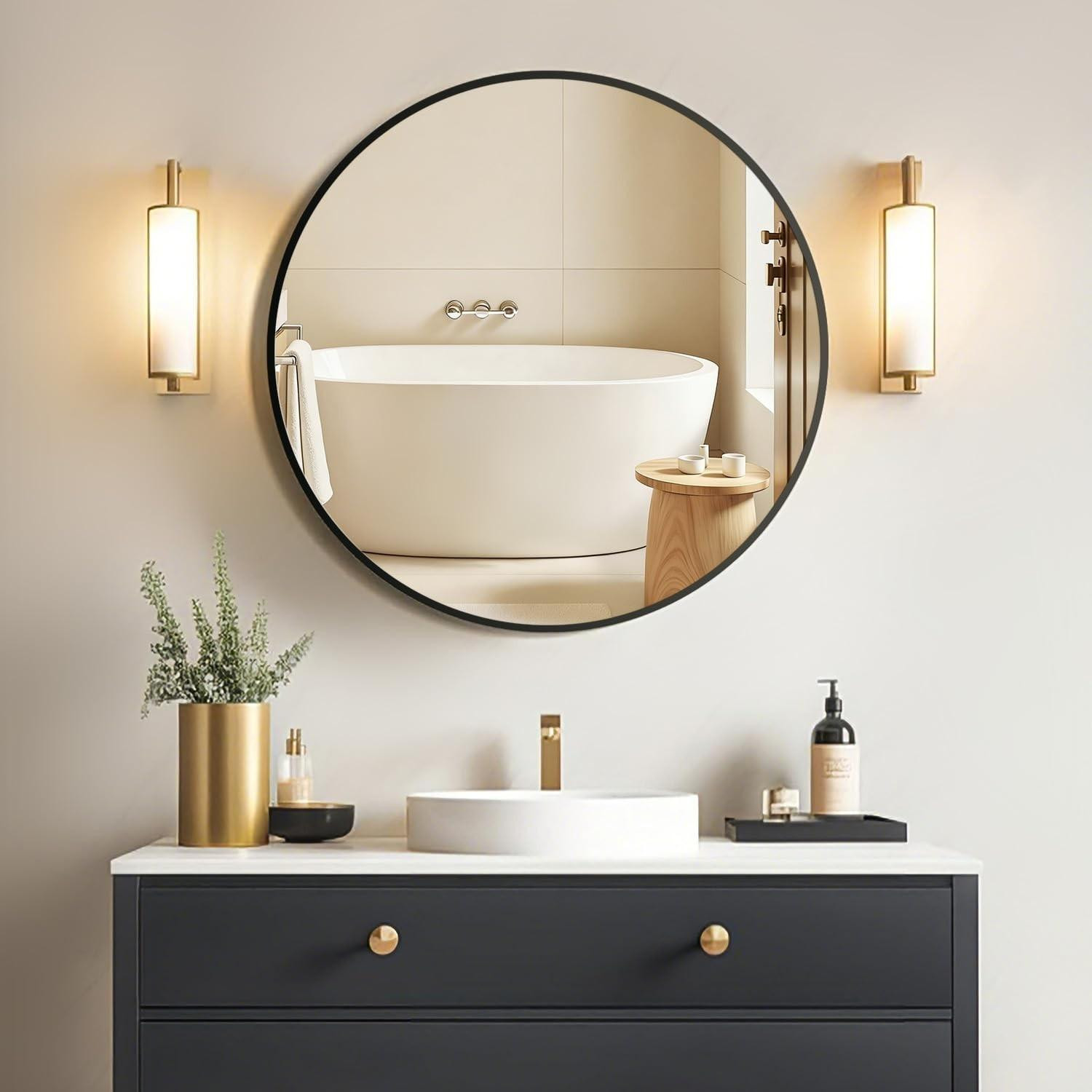 Ronde Zwarte Spiegel 40cm - Modern en Multifunctioneel