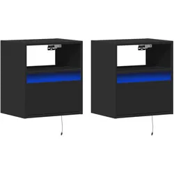 vidaXL Wand-Nachttische mit LED-Leuchten 2 Stk. Schwarz