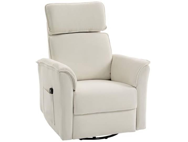 HOMCOM Elektrisch Relaxsessel mit Liegefunktion Fernsehsessel Cremeweiß Verstellbare Rückenlehne, Kopfstütze, TV Sessel, Drehbar, Seitentasche, Wippfunktion, Chenille-Optik, Wohnzimmer
