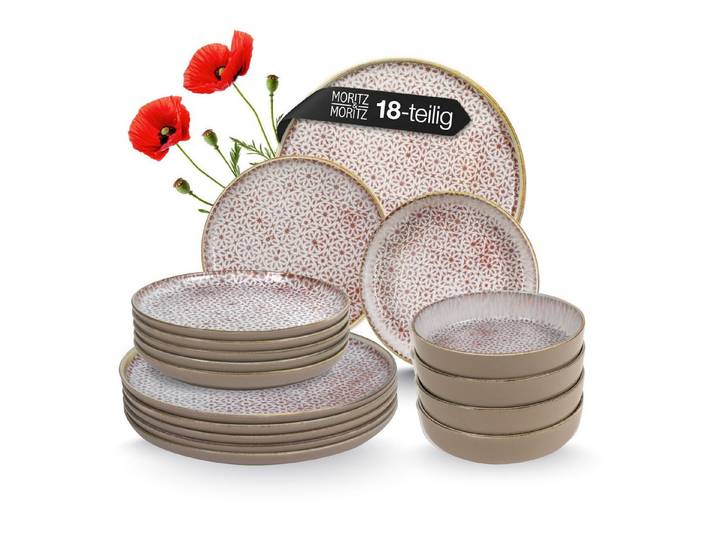 Moritz & Moritz Kombiservice ALHAMBRA Geschirrset Mousse (18-tlg), 6 Personen, Porzellan, Spülmaschinengeeignet & Mikrowellensicher