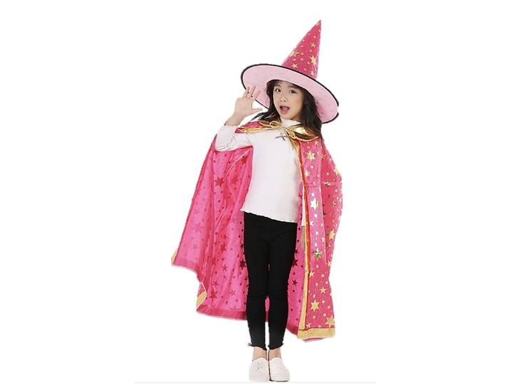 SET CAPE ET CHAPEAU DE SORCIÈRE ROSE TU 3-8 ANS