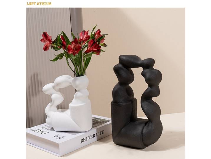 Vase en céramique ajouré, ornements géométriques torsadés abstraits, vase à fleurs, accessoires pour arrangements floraux, décoration intérieure