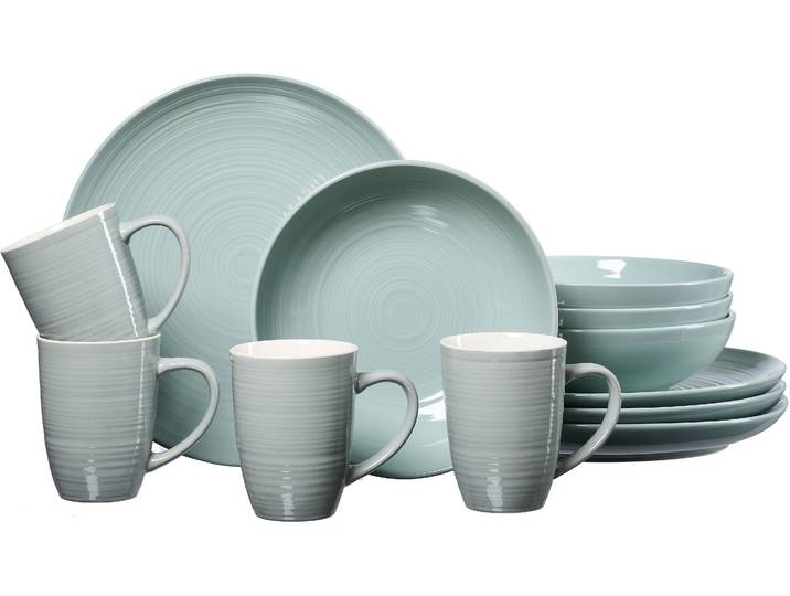 Kombiservice RITZENHOFF & BREKER Geschirr-Set, Service Suomi , blau (graublau), 12 Stk., Porzellan, Geschirr-Sets, Kombiservice, skandinavisches Design, 12 Teile, für 4 Personen