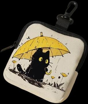 Uplift Essentials Cat Print Mini Coin Purse Waterproof Artificial Leather Earphone & Card Bag umbrella Cat