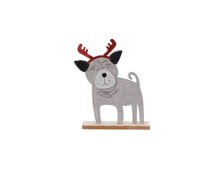 Weihnachtsfigur Aufsteller Mops, 31 cm Hund , grau, H:31cm, Holz, Dekofiguren, Weihnachtsfigur