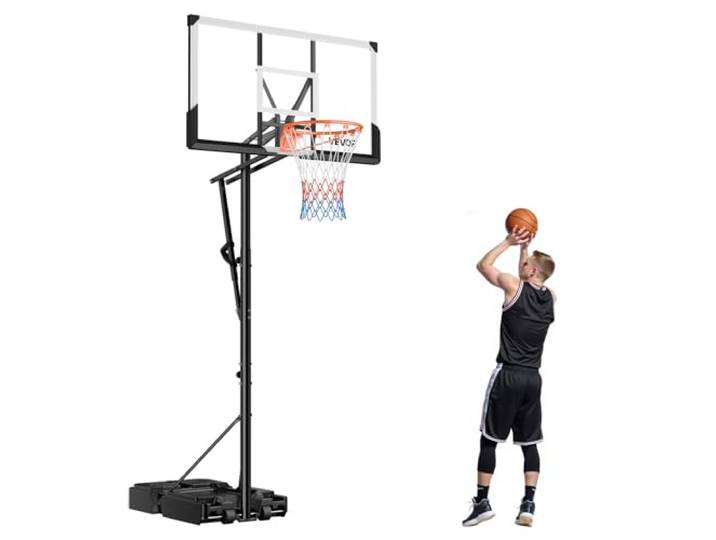 VEVOR tragbarer Basketballständer, 1,6-3,05 m höhenverstellbarer (Lift-Design) Basketballkorb, Basketballanlage mit 1117,6 mm PC-Rückwand & Rollen, Basketballkorbsystem für Terrassen Schulen