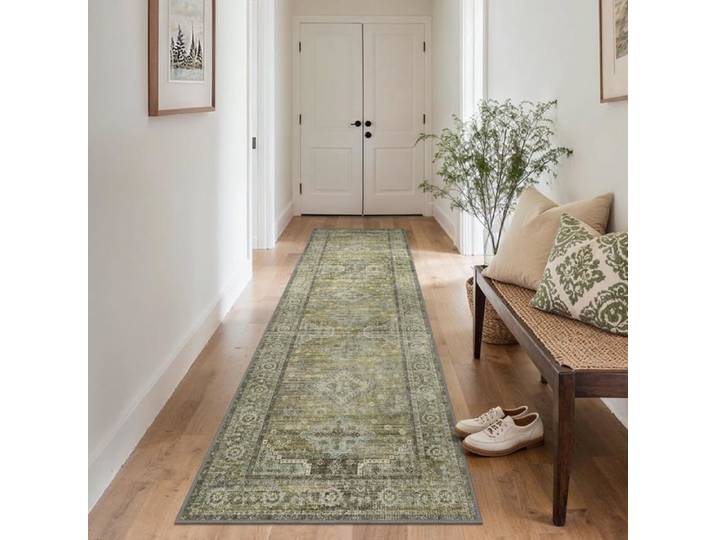 Tapis vintage persan lavable en machine - 80 x 300 cm poils courts antidérapant salon
