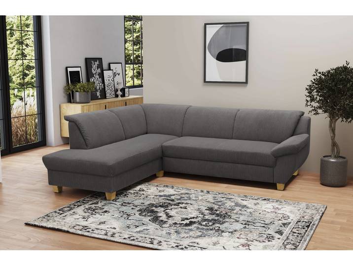 Ecksofa, Antikleder-Optik, Grau, 254×186 cm, Mit Bettfunktion, Vintage, Home-affaire