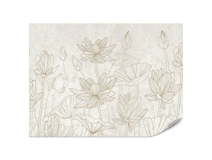 Muralo Fototapete für Wohnzimmer Linienzeichnung Blumen Pflanzen Natur 250x175, Beige, Papier, Floral, Rechteckig, 250x175 cm, Tapeten & Wandverkleidungen, Fototapeten