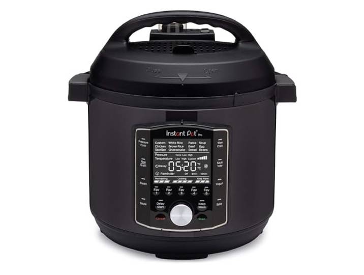 Instant Pot Pro, 5,7L Elektro-Multikocher, 10-in-1 Schnellkochtopf, Schwarz Reiskocher, Slow Cooker, Dampfgarer, Sautierpfanne, Sterilisator, Joghurtbereiter und Sous-vide-Garer, 1200 W, aus Edelstahl