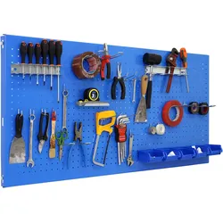 SimonRack Perforierte Metallplatte für Werkzeuge 1500x600 BLAU + 22 Haken + 8 Zubehör