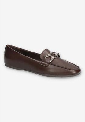 Women's Femi Square Toe Flat by Easy Street in Brown (Size 9.5 XW)
